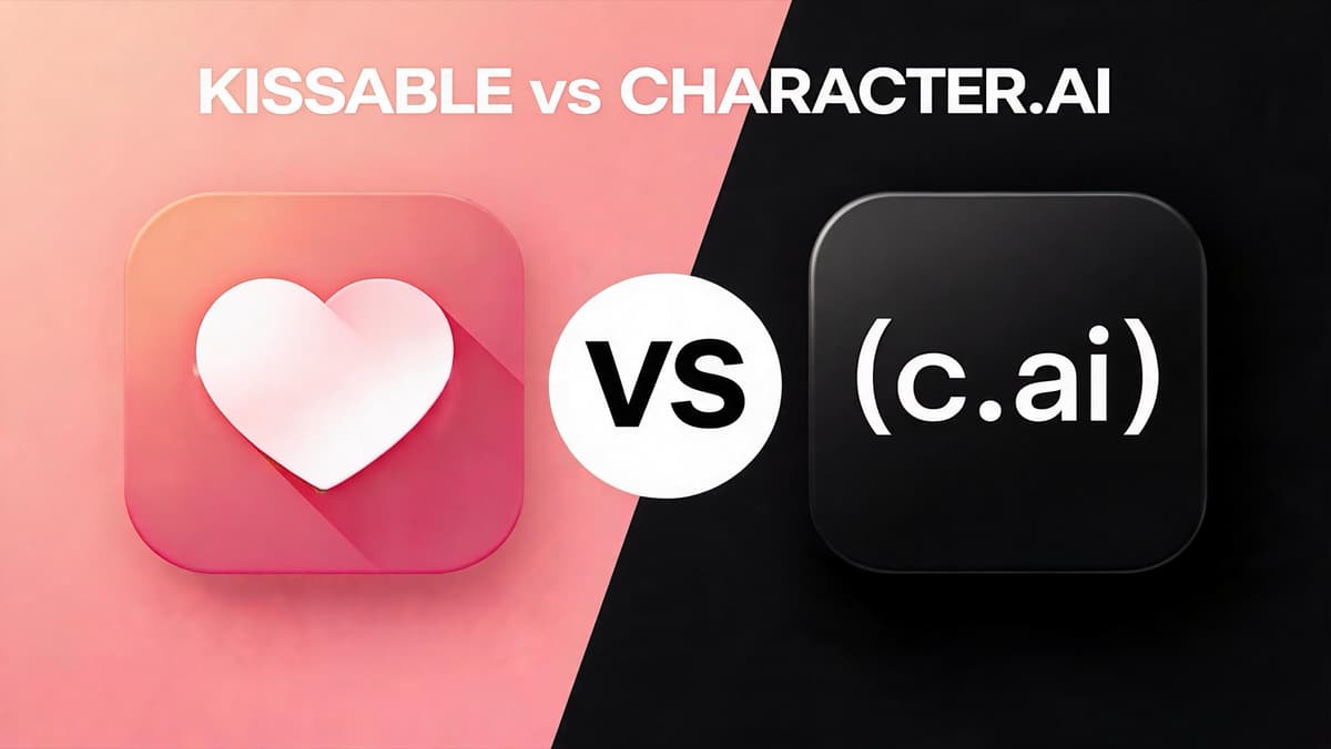 Kissable and Character.AI app icons facing off — pink heart tile versus black c.ai tile