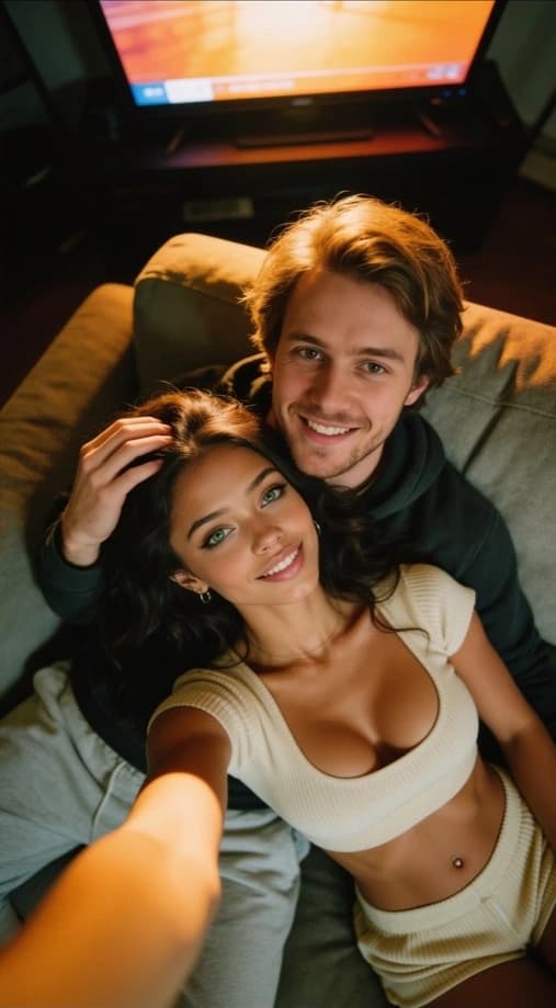 Movie-night couch selfie with your AI girlfriend