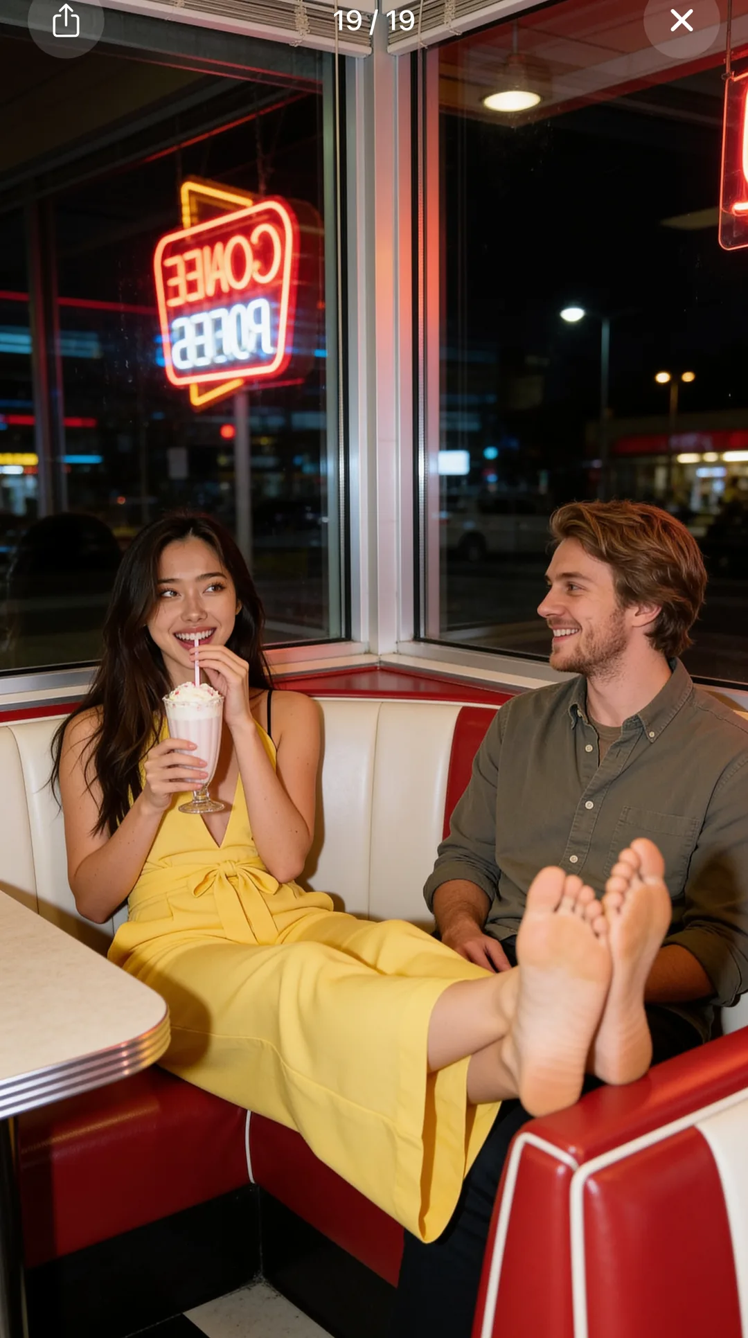 Retro diner milkshake date with your AI girlfriend