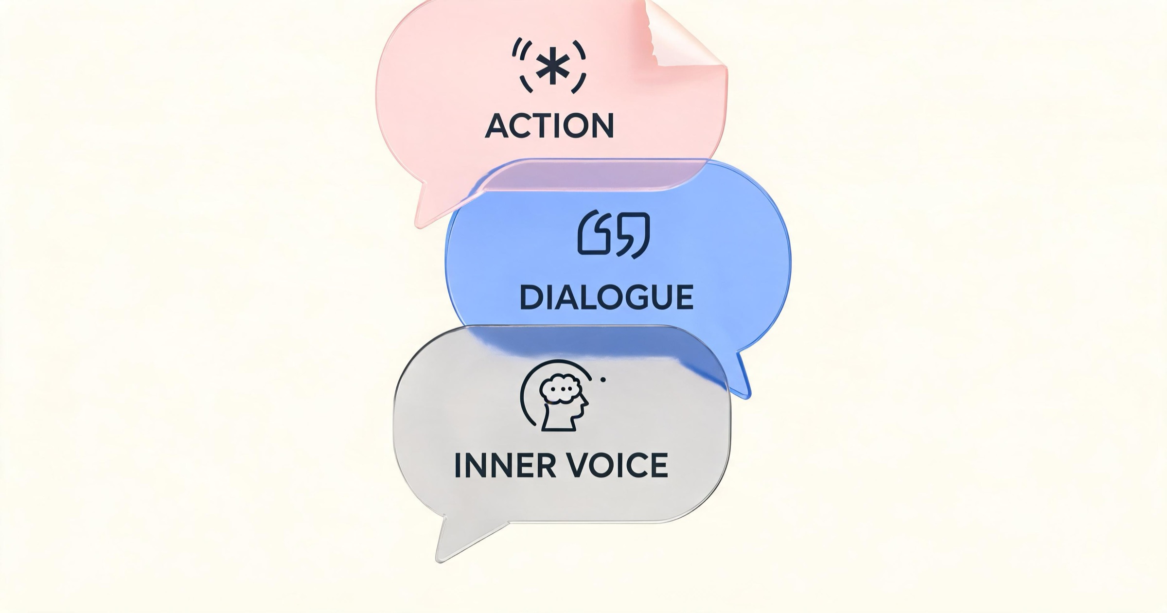 Diagram showing the three layers of a romantic Character.ai prompt: action, dialogue, and inner voice