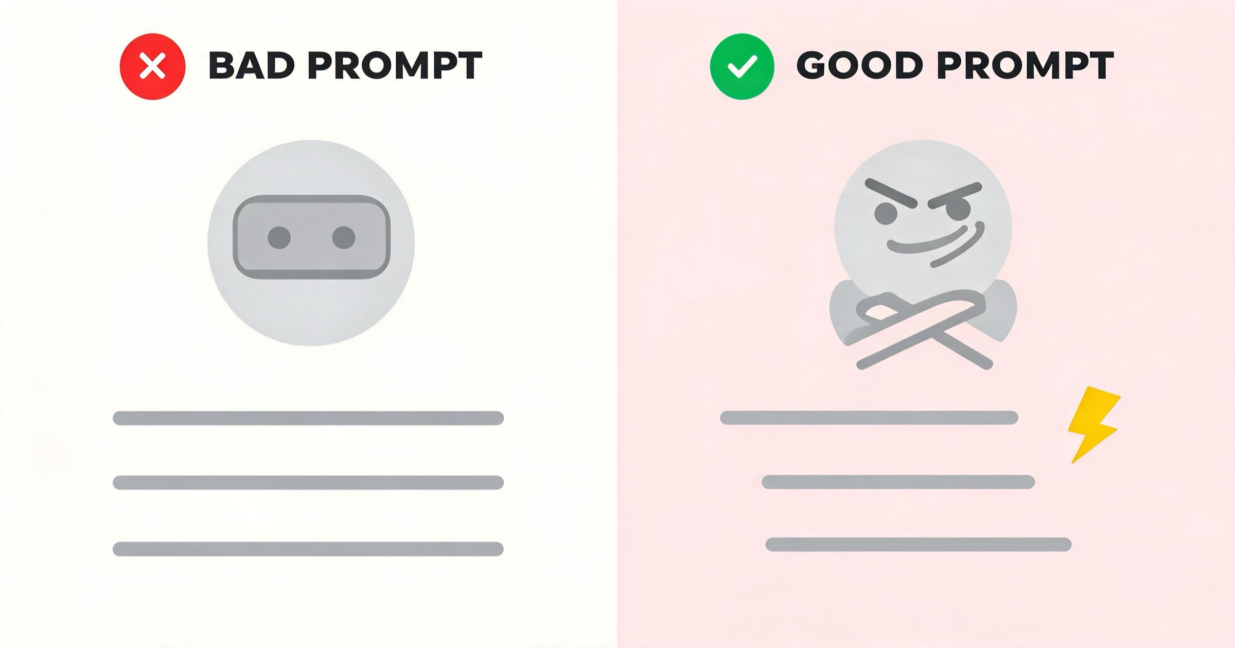 Bad versus good AI personality prompt comparison showing a bland yes-man versus a character with friction