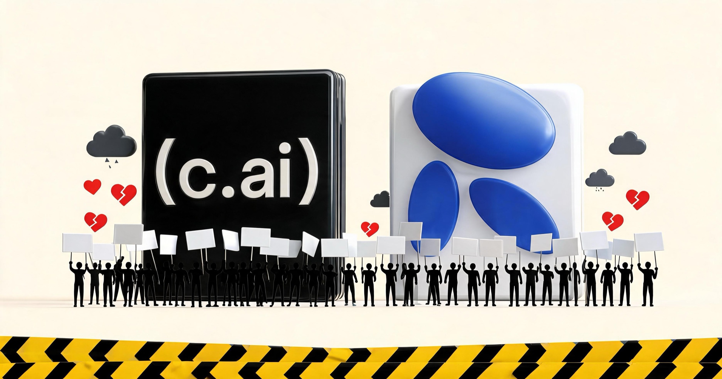 Illustration of the large but turbulent Character.ai and Replika subreddit communities