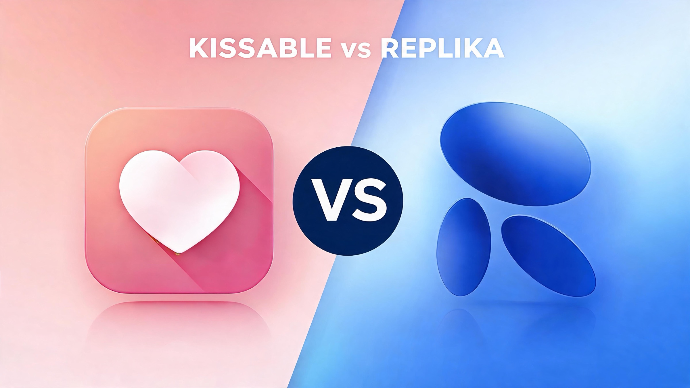 Kissable and Replika app icons facing off — pink heart tile versus blue Replika logo