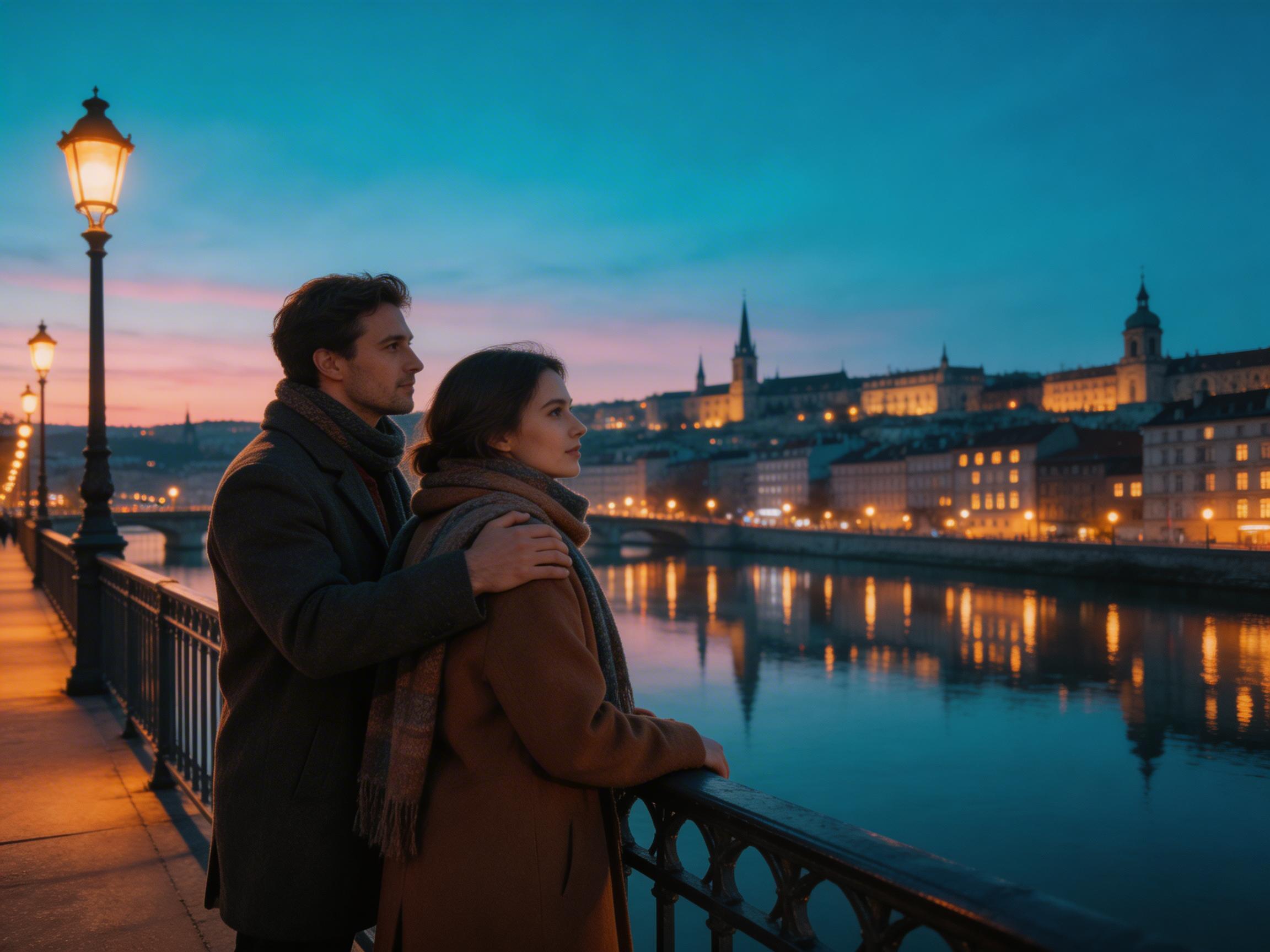 AI boyfriend evening city bridge